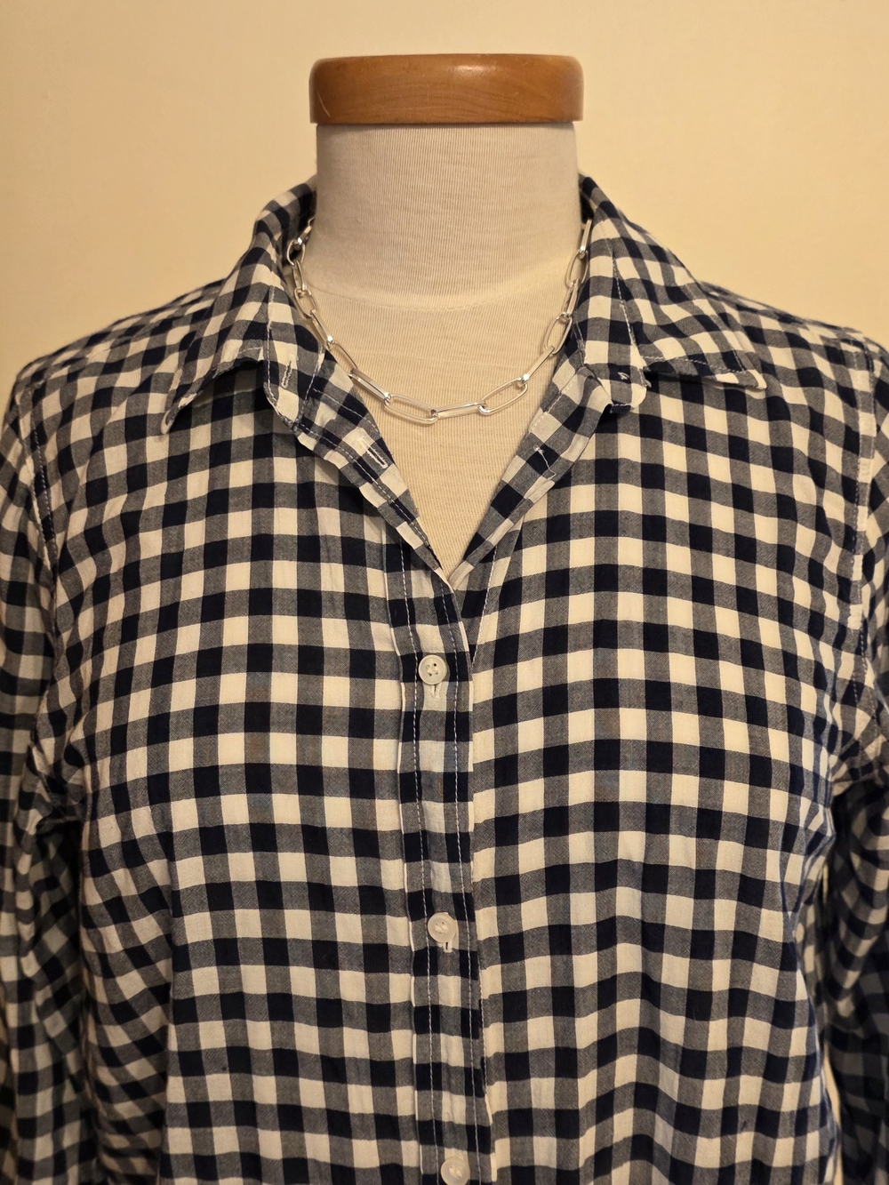 J. Crew Navy and White Gingham Button-Down Shirt Sz 8
